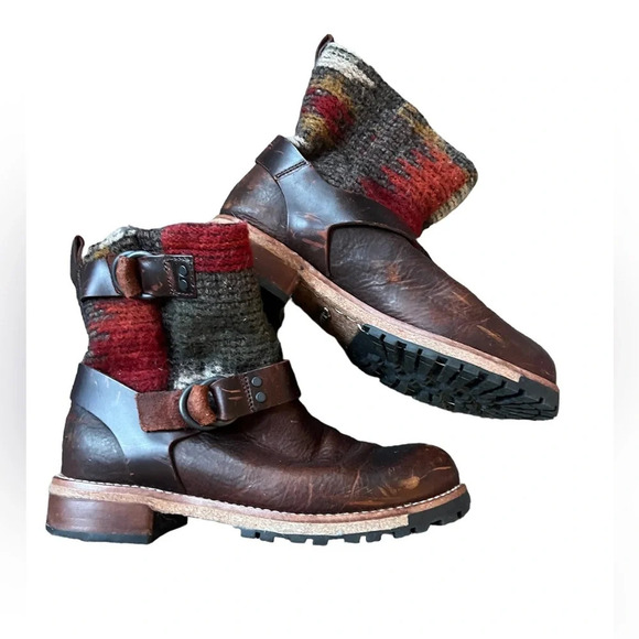 Woolrich Shoes - Woolrich Moto Southwestern Wool Leather Boots, size 7.5